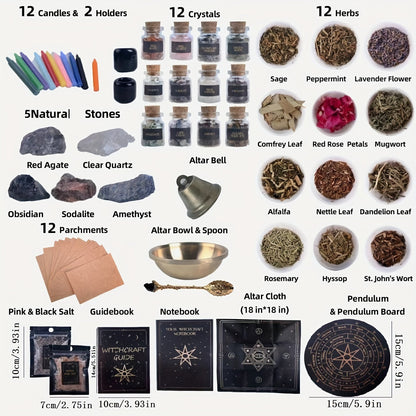 Witchcraft Altar Starter Kit with Healing Crystals and Herbs