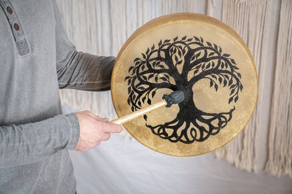 15" Native American-Style Hoop Drum, Tree of Life