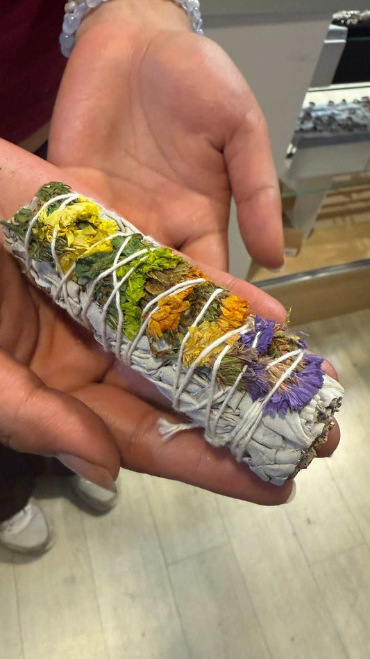 Healing Good Vibes Statice Floral White Sage Smudge Stick