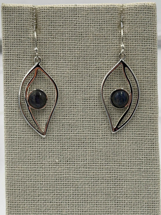 Sterling Silver Open Leaf Labradorite Dangle Earrings