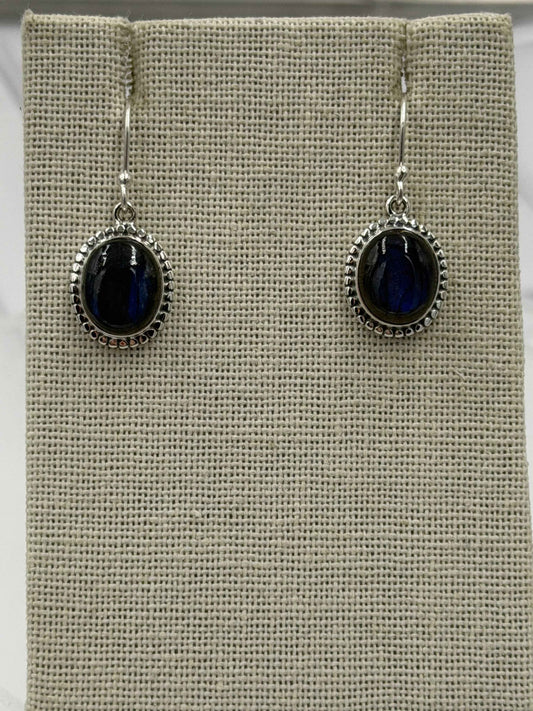 Sterling Silver Flower Bezel-Set Labradorite Dangle Earrings