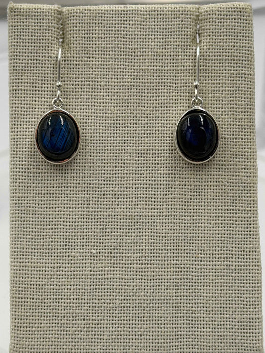 Sterling Silver Bezel-Set Labradorite Dangle Earrings