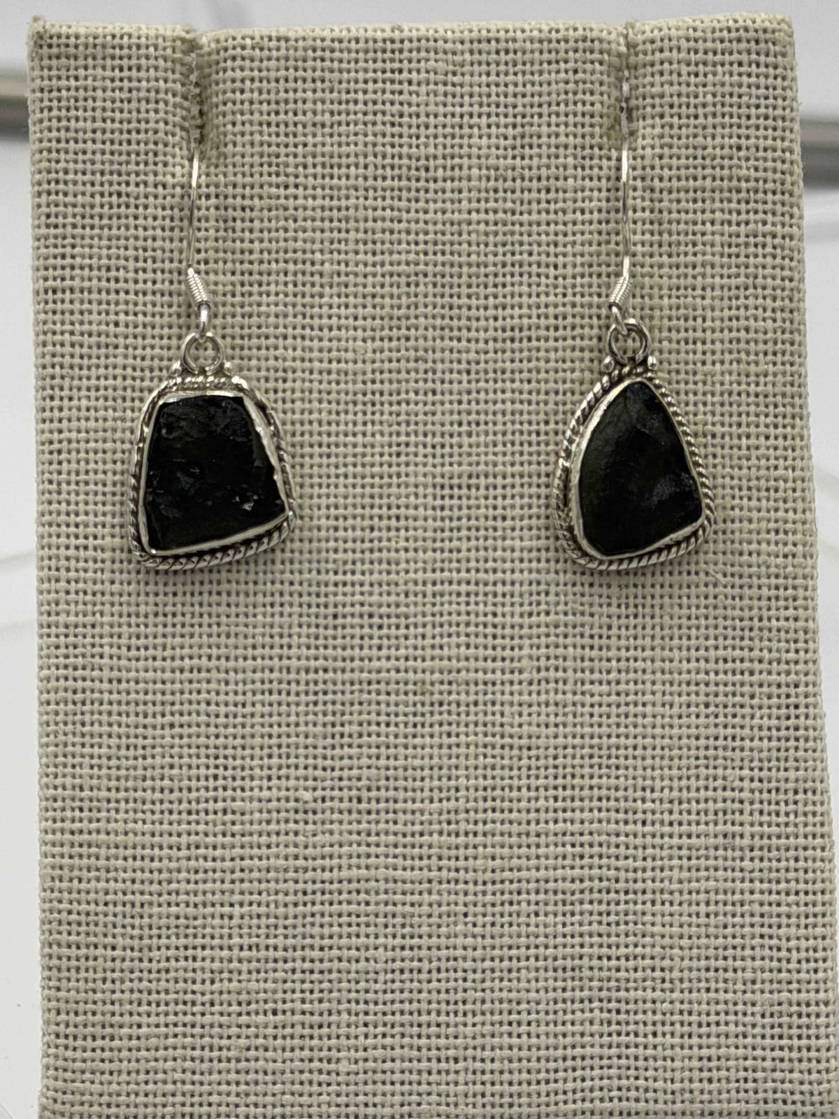 Sterling Silver Rope Bezel-Set Moldavite Dangle Earrings Size 1