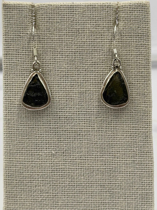 Sterling Silver Bezel-Set Moldavite Dangle Earrings