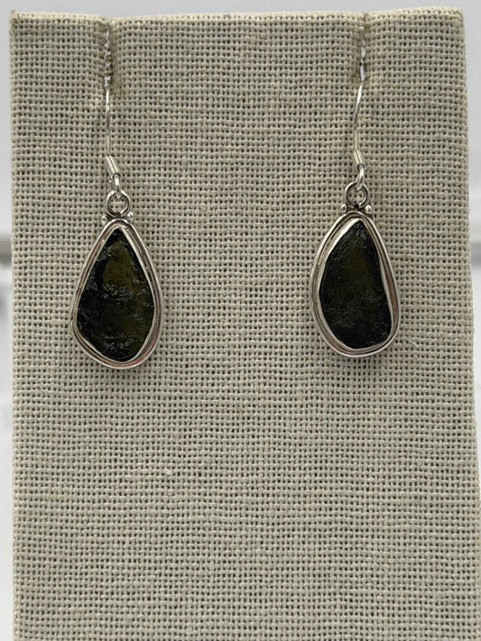 Sterling Silver Bezel-Set Moldavite Dangle Earrings Size 2