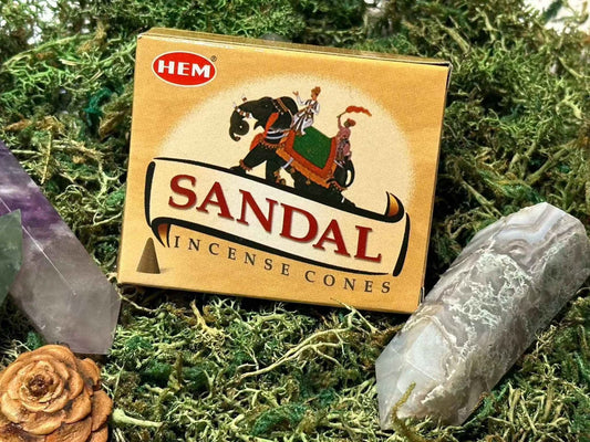 HEM Sandalwood Incense Cones – 10 Count with Metal Burner Plate