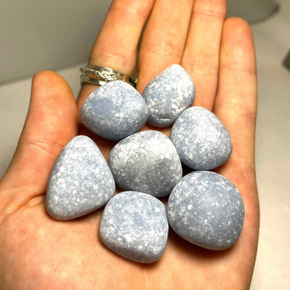 Serene Angelite Tumbled Pocket Stone for Spiritual Healing