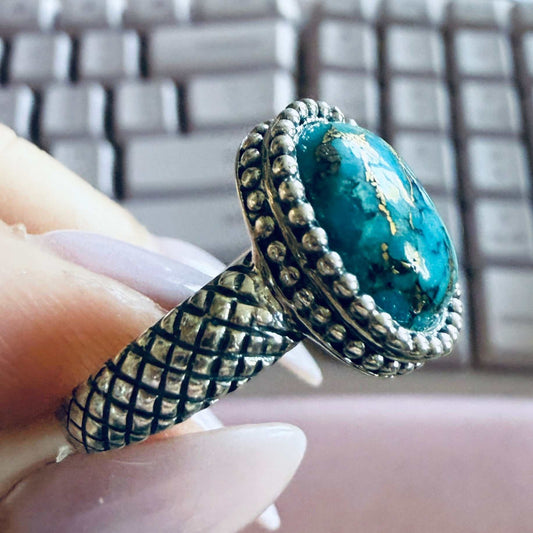 Turquoise Snake Band Sterling Silver Ring – Sizes 8 & 9