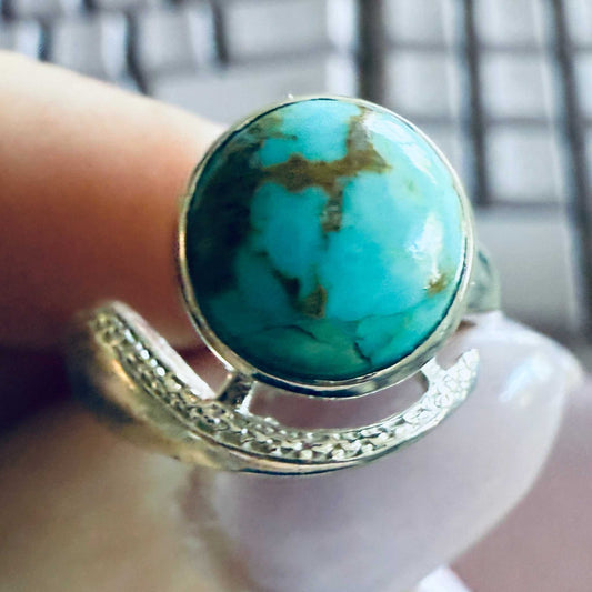 Turquoise Crescent-Embrace Sterling Silver Ring – Size 7