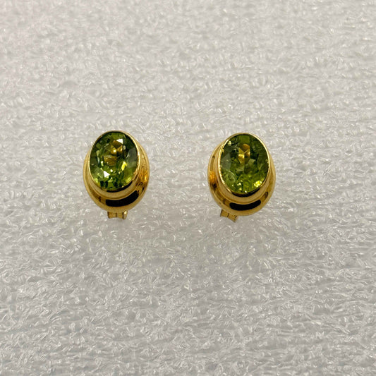Gold Vermeil Bezel-Set Oval Peridot Post Earrings