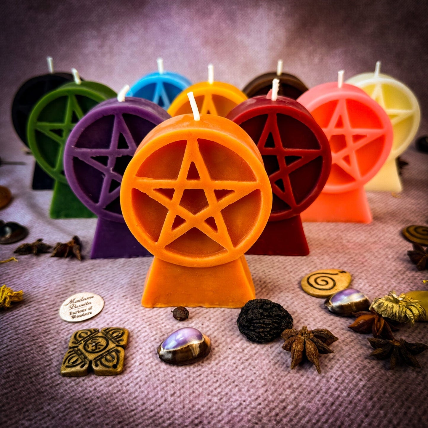 Beeswax Pentacle of Protection Spell Candle