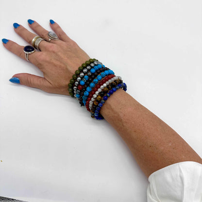 Epidote with Trace Pyrite Round Bead Bracelet – Focused Growth