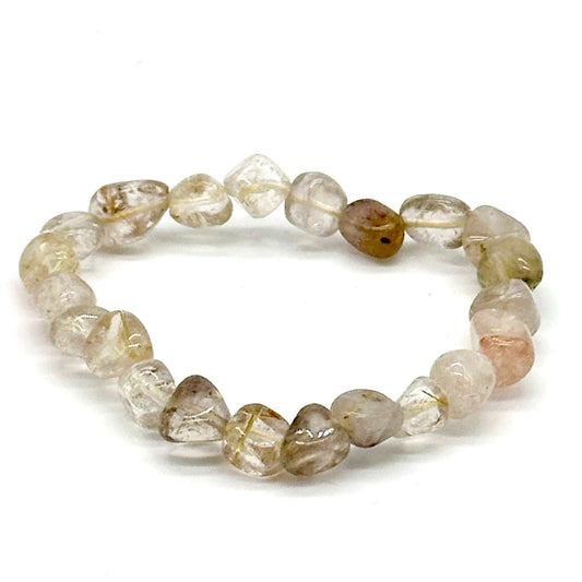 Golden Rutilated Quartz Natural Crystal Tumbled Gemstone Energy Stretch Bracelet