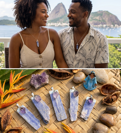 Kyanite Amethyst Crystal Point Pendant (Silver Plated) Gemstone Jewelry Necklace Supply