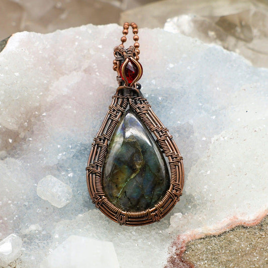 Labradorite Teardrop Wire Wrap Crystal Pendant