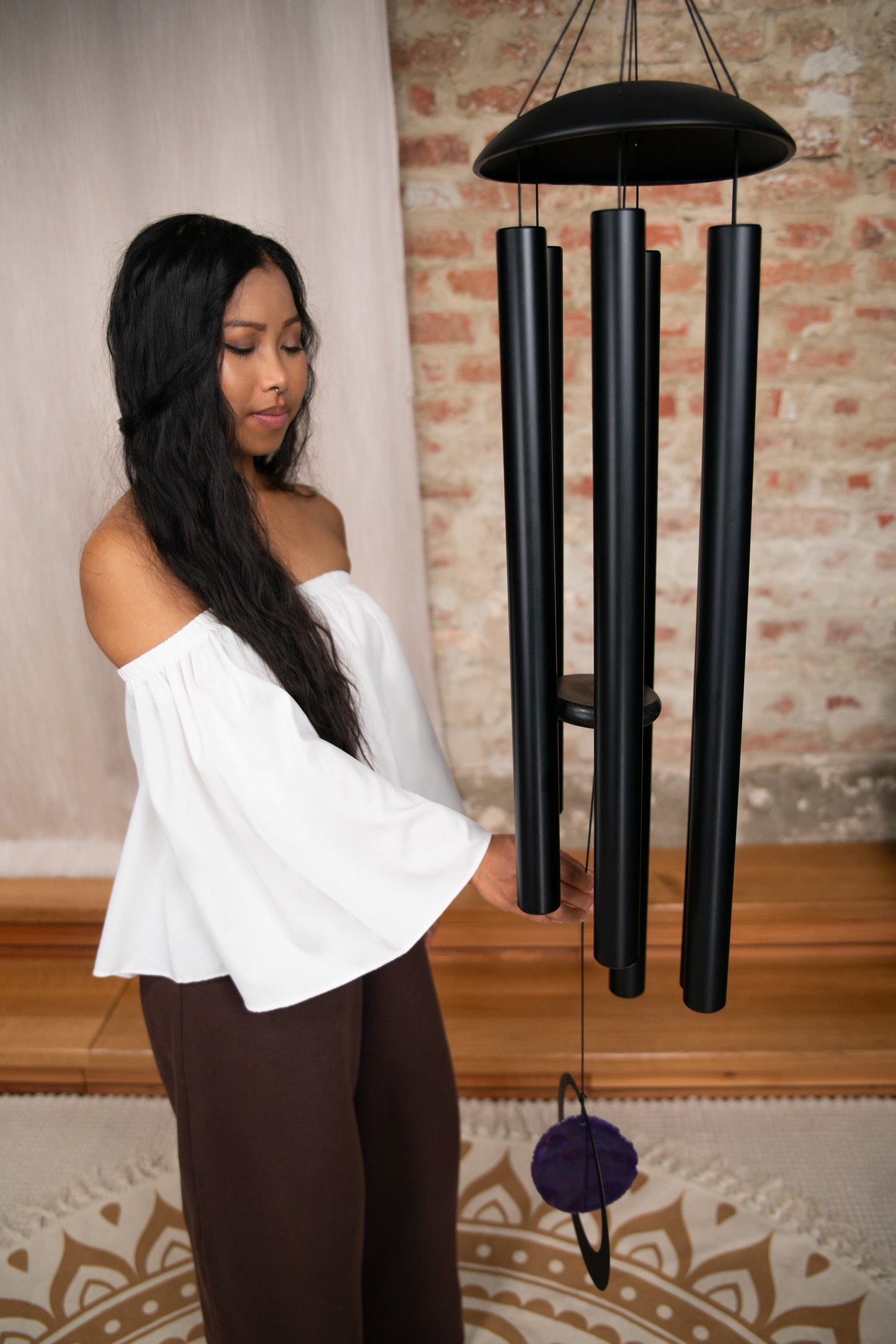 50" Purple Agate Meditation Chime, 432 Hz, A-Major, Black