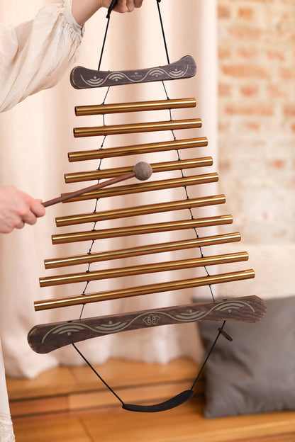 35" Meditation Flow Chime, 440 Hz, 10 Notes, D Major, Bronze