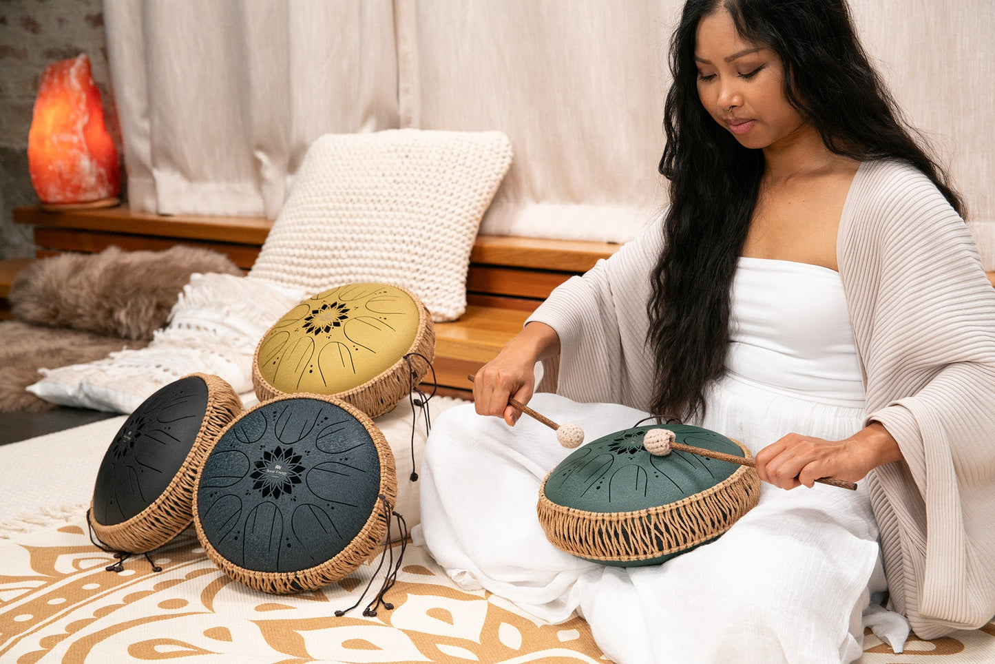 10" Medium Octave Steel Tongue Drum, C Minor, 8 Notes, 432 Hz, Navy Blue