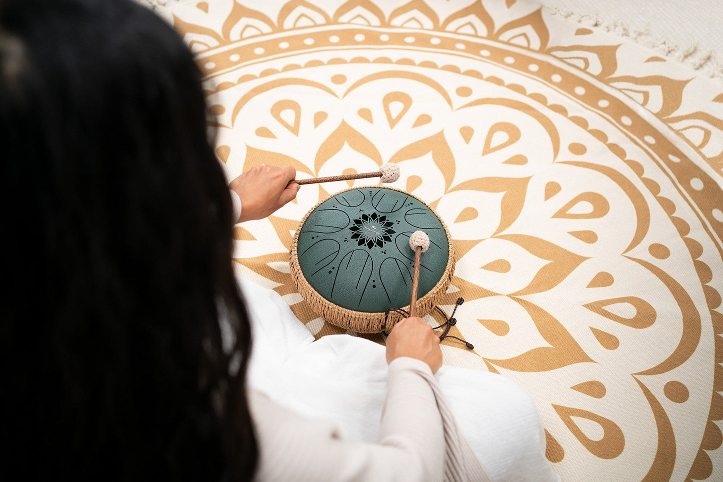 10" Medium Octave Steel Tongue Drum, F# Minor, 8 Notes, 432 Hz, Dark Green