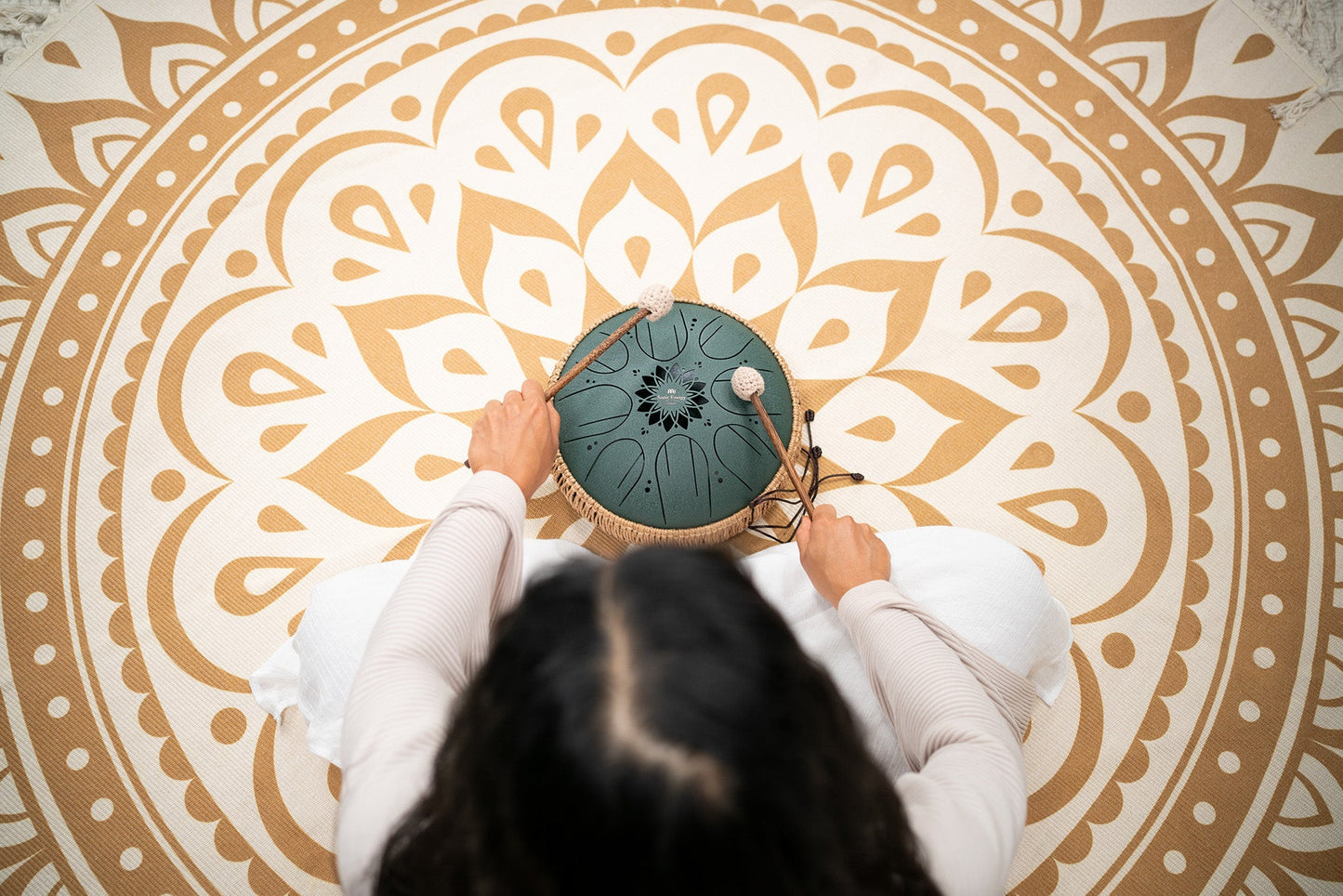 10" Medium Octave Steel Tongue Drum, F# Minor, 8 Notes, 432 Hz, Dark Green