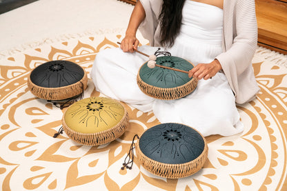 10" Medium Octave Steel Tongue Drum, F# Minor, 8 Notes, 432 Hz, Dark Green