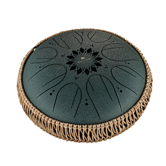 10" Medium Octave Steel Tongue Drum, F# Minor, 8 Notes, 432 Hz, Dark Green
