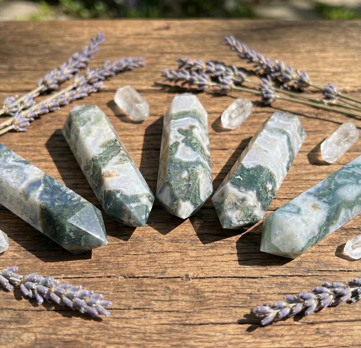 Moss Agate Crystal Double Terminated Point Gemstone Wand Carving Home Decor Supply