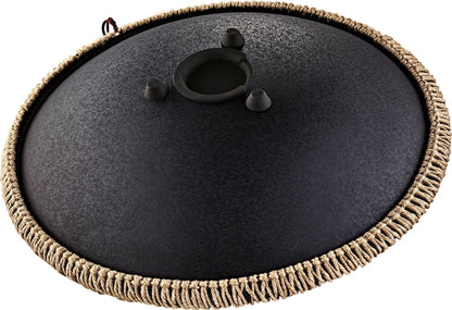 16" Octave Steel Tongue Drum, D Kurd, Lasered Floral Design, Black