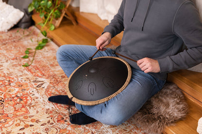 16" Octave Steel Tongue Drum, D Kurd, Black