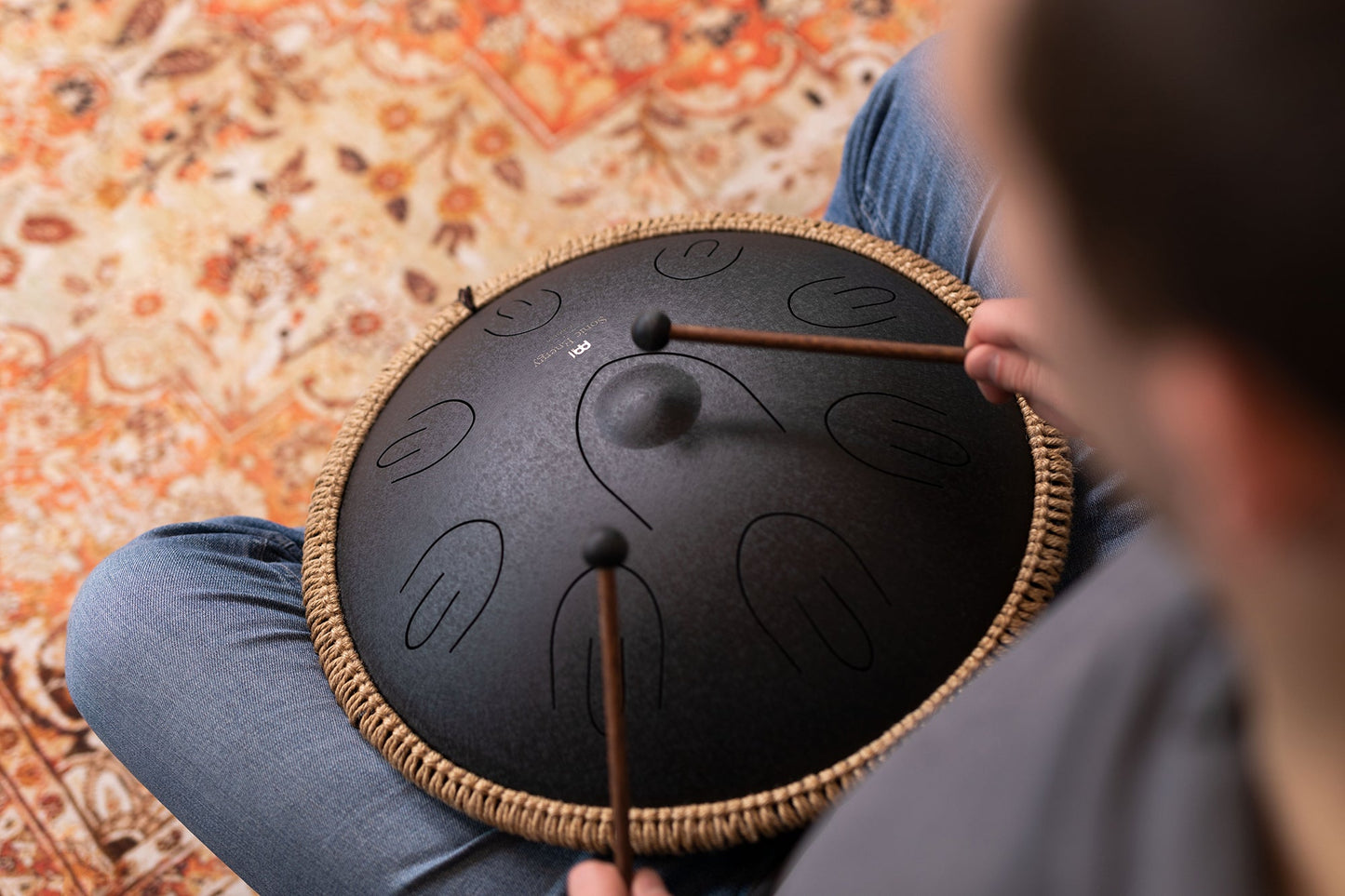 16" Octave Steel Tongue Drum, D Kurd, Black