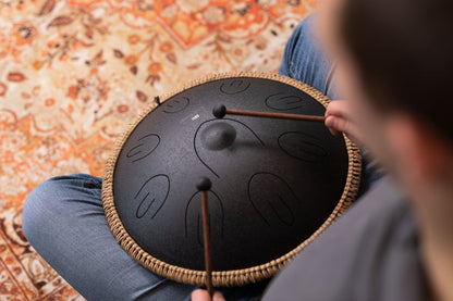16" Octave Steel Tongue Drum, D Kurd, Black