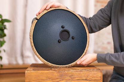 16" Octave Steel Tongue Drum, D Amara, Lasered Floral Design, Navy Blue