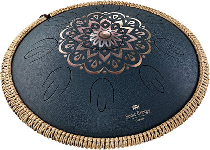 16" Octave Steel Tongue Drum, D Amara, Lasered Floral Design, Navy Blue