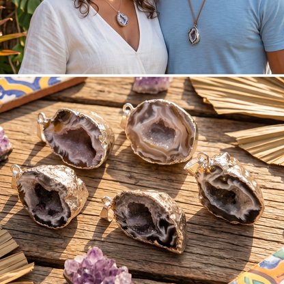 Oco Geode Druzy Crystal Pendant (Full Silver Plated Back) Gemstone Jewelry Necklace Supply