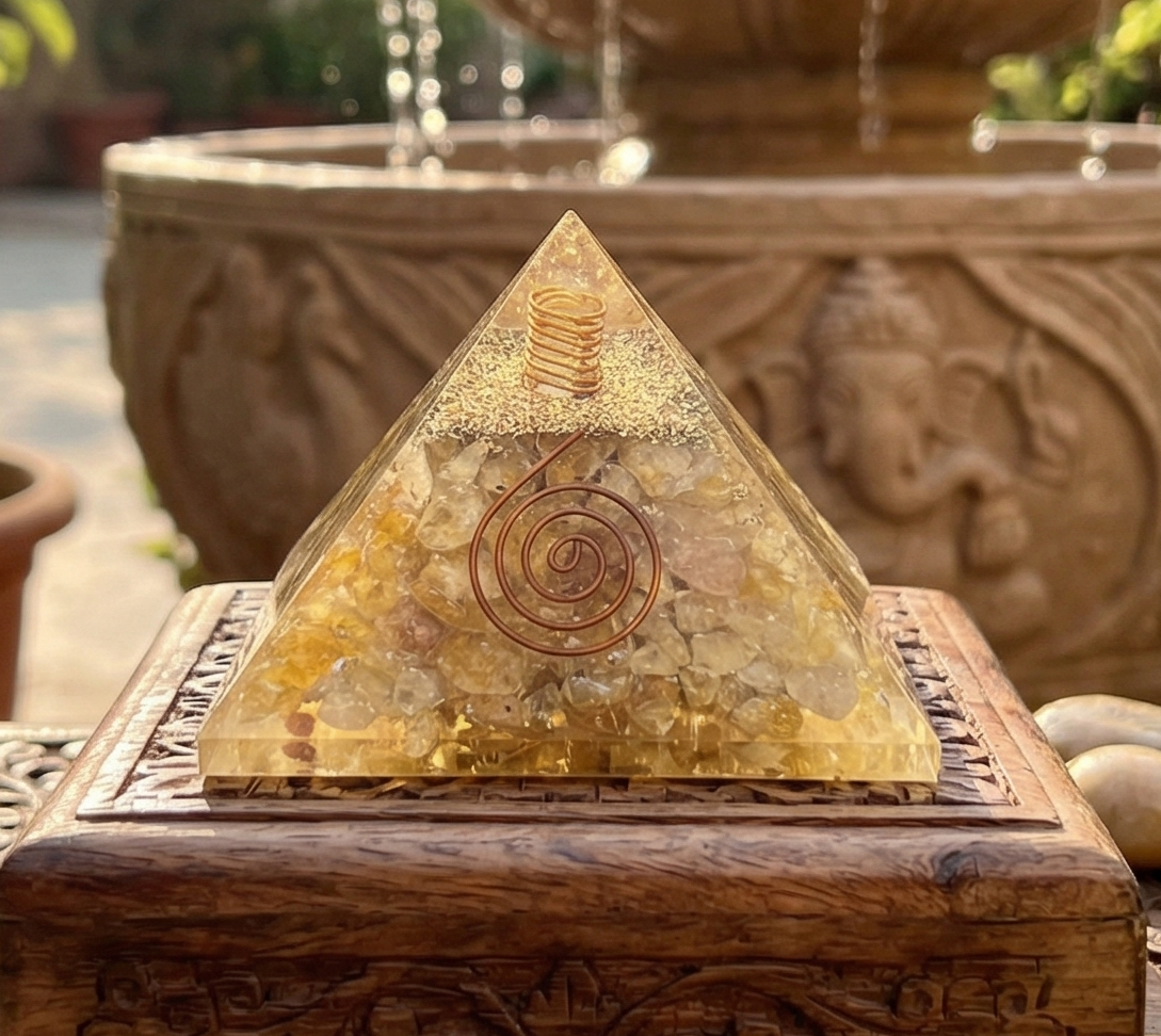 Golden Yellow Quartz Crystal Resin Pyramid Gemstone Decor Carving Wholesale