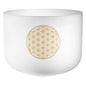 16" White-Frosted Crystal Singing Bowl, Flower of Life 128 Hz