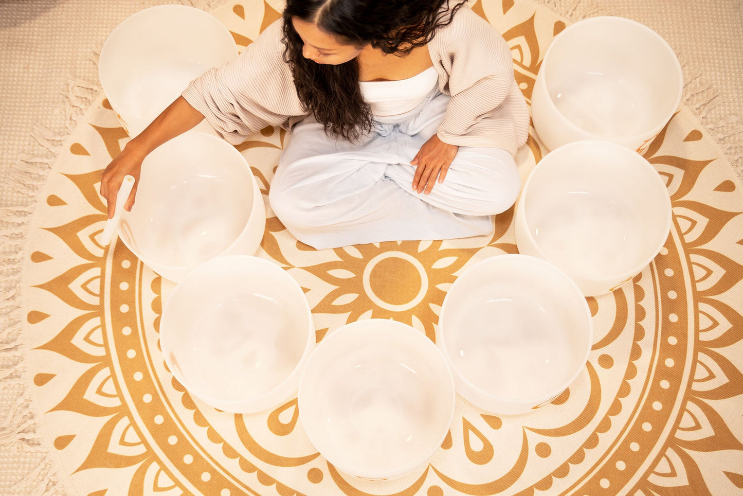 7-Piece Crystal Singing Bowl Chakra Set, Planetary Tuned