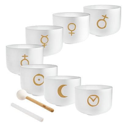 7-Piece Crystal Singing Bowl Chakra Set, Planetary Tuned