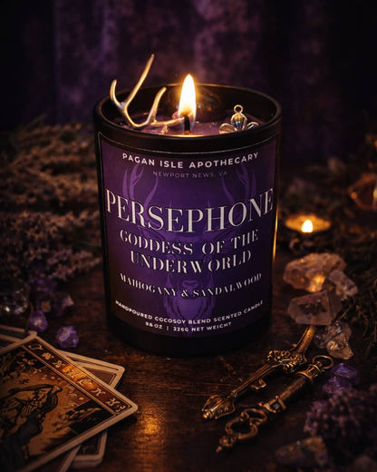 Persephone Crystal Candle | Rebirth & Shadow Spell Candle