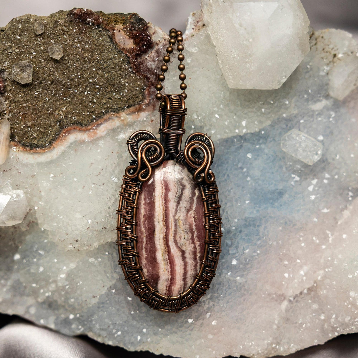 Rhodochrosite Wire-Wrapped Crystal Pendant – #2, 2.8 Inches