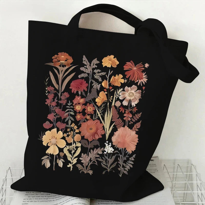 Large Capacity Witchy Floral Moon Canvas Tote Bags