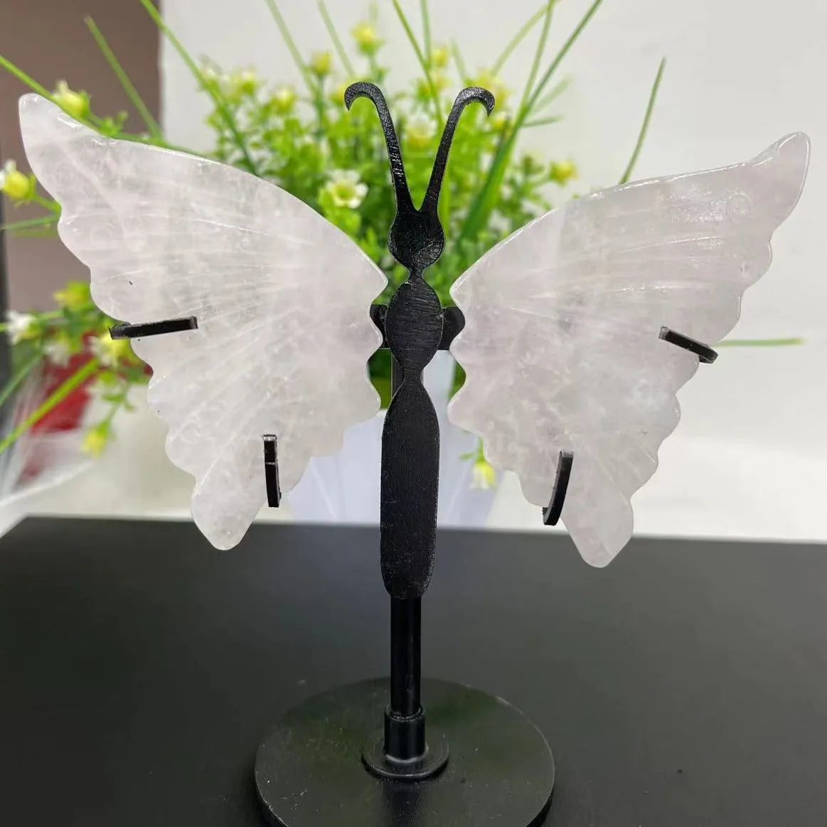 Crystal Butterfly Wings With Amethyst On Black Stand