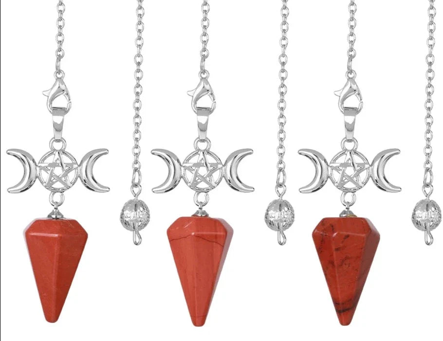 Triple Moon Pentacle Natural Healing Crystal Pendulums