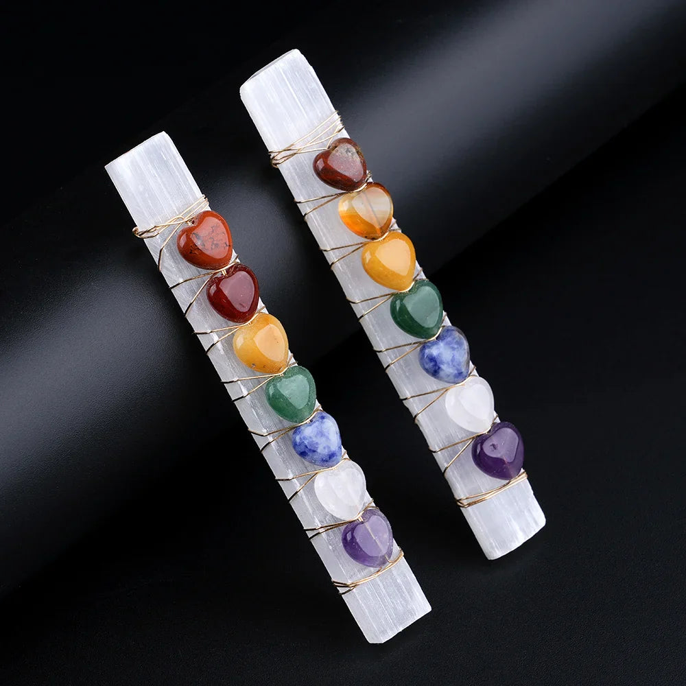 Premium Chakra Heart Selenite Crystal Wand for Healing