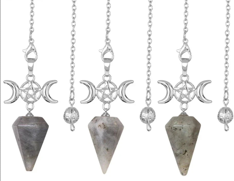 Triple Moon Pentacle Natural Healing Crystal Pendulums