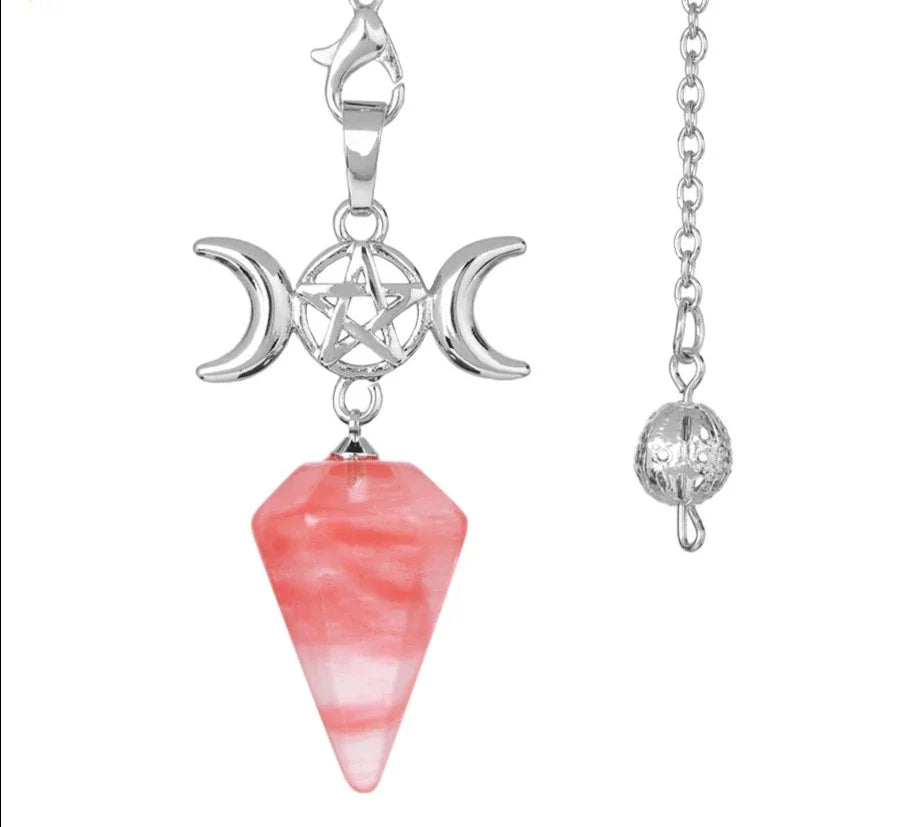 Triple Moon Pentacle Natural Healing Crystal Pendulums