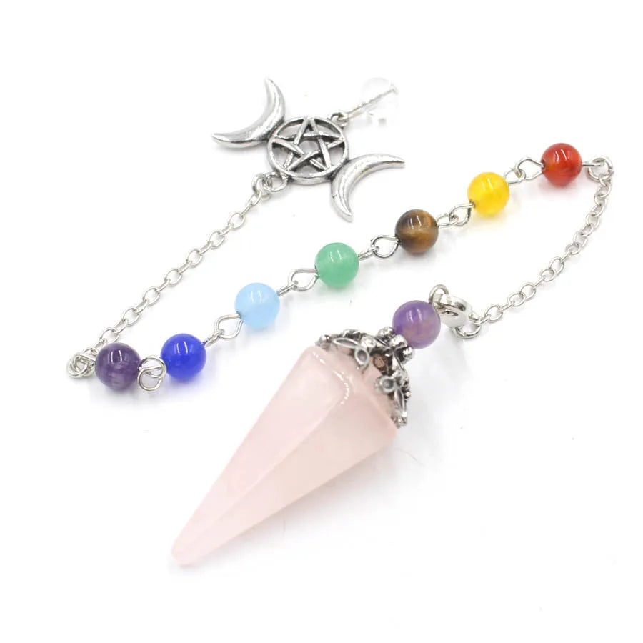Crystal Triple Moon Pentacle Chakra Healing Pendulums