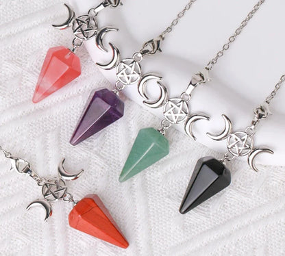 Triple Moon Pentacle Natural Healing Crystal Pendulums