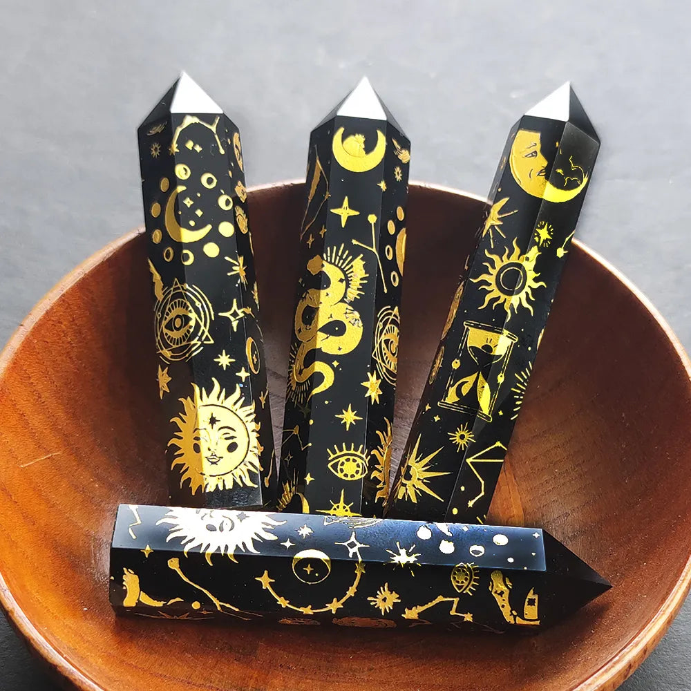 Obsidian Amethyst Crystal Tower Snake Sun Moon Star