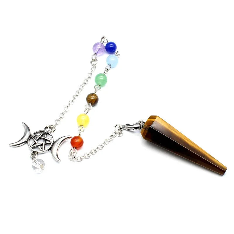 Crystal Triple Moon Pentacle Chakra Healing Pendulums